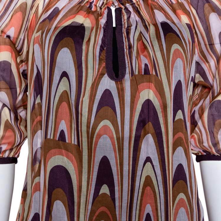 Pre Owned M Missoni Multicolor Printed Cotton Ruched Neckline Blouse M 