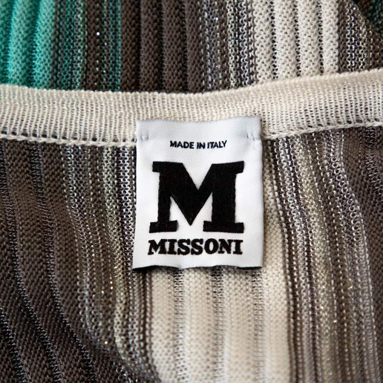 مملوكة مسبقًا M Missoni Teal & Grey Striped Lurex Knit Button Front Cardigan L