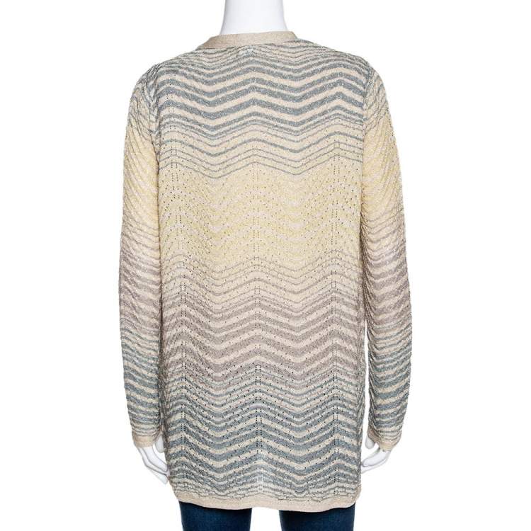 Pre Owned M Missoni Cream Lurex Pointelle Knit Top and Cardigan Set M