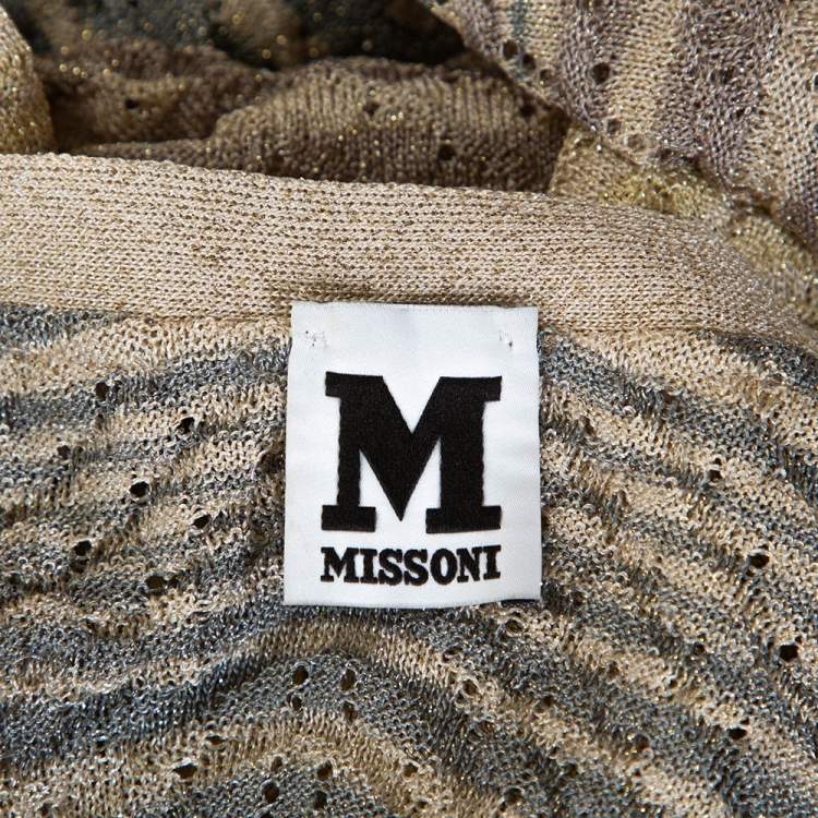 Pre Owned M Missoni Cream Lurex Pointelle Knit Top and Cardigan Set M
