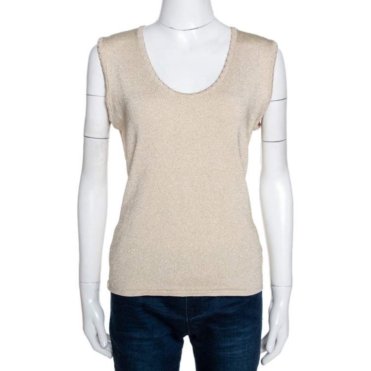 Pre Owned M Missoni Cream Lurex Pointelle Knit Top and Cardigan Set M