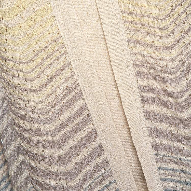 Pre Owned M Missoni Cream Lurex Pointelle Knit Top and Cardigan Set M