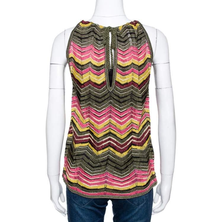 Pre Owned M Missoni Multicolor Lurex Chevron Knit Sleeveless Halter Top M