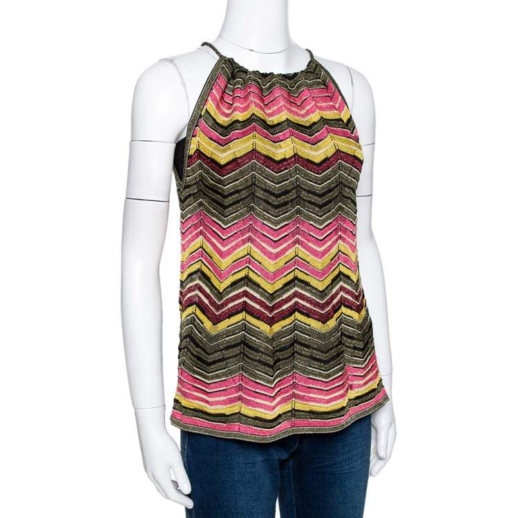 Pre Owned M Missoni Multicolor Lurex Chevron Knit Sleeveless Halter Top M