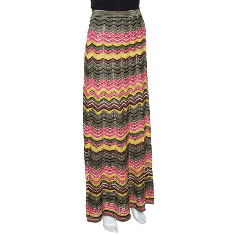 Pre Owned M Missoni Multicolor Lurex Chevron Knit Maxi Skirt M