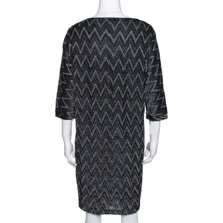 Pre Owned M Missoni Monochrome Chevron Lurex Knit Shift Dress S 