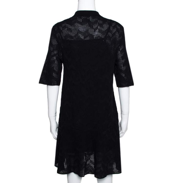 Pre Owned M Missoni Black Textured Wool Blend Knit A Line Dress S