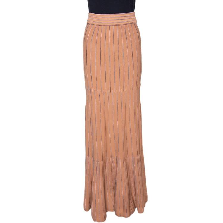 Pre Owned M Missoni Dark Beige Striped Knit Maxi Skirt S