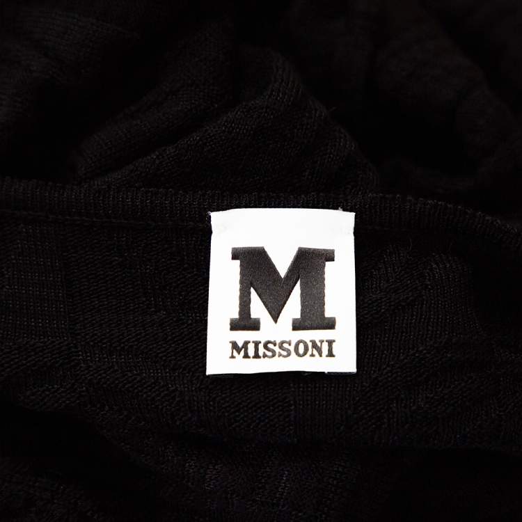 مملوكة مسبقًا M Missoni Black Textured Wool Blend Knit Maxi Dress L 