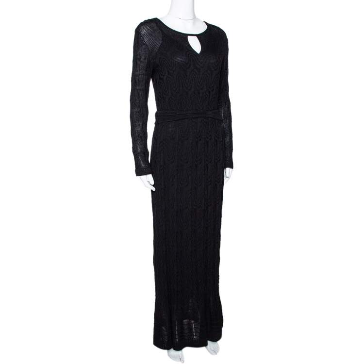مملوكة مسبقًا M Missoni Black Textured Wool Blend Knit Maxi Dress L 