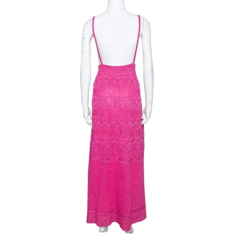 Pre Owned M Missoni Pink Zig Zag Lurex Knit Sleeveless Maxi Dress L