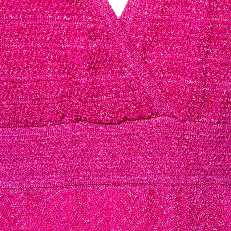 Pre Owned M Missoni Pink Zig Zag Lurex Knit Sleeveless Maxi Dress L