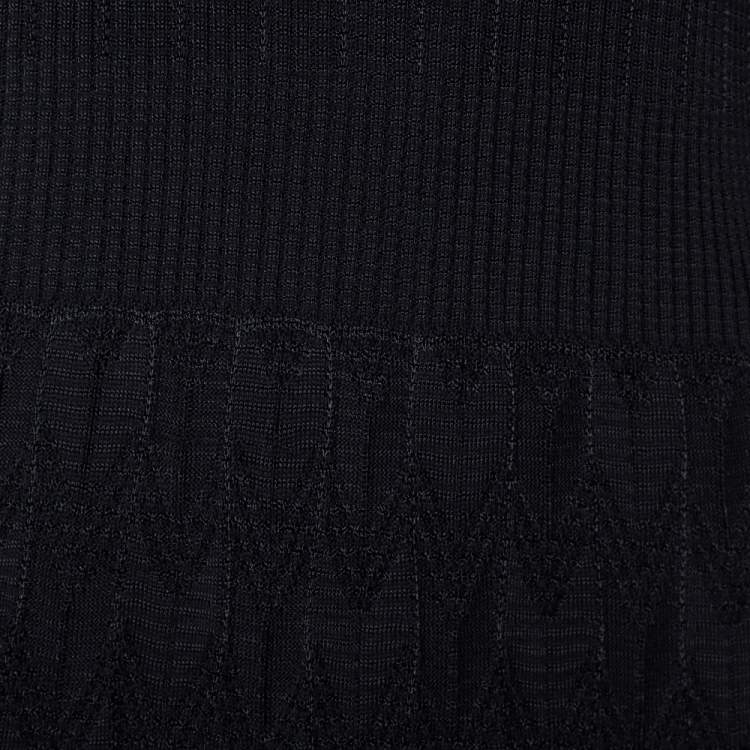 مملوكة مسبقًا M Missoni Black Zig Zag Textured Knit A Line Dress L