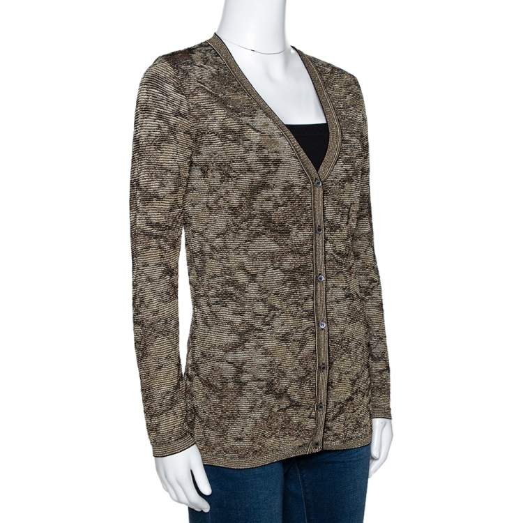 Pre Owned M Missoni Black & Gold Lurex Knit Button Front Cardigan M