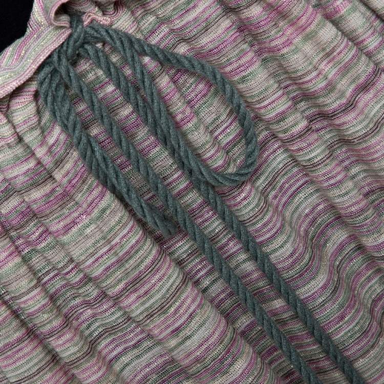 Pre Owned M Missoni Pale Green Striped Knit Ruffled Waist Midi Skirt M