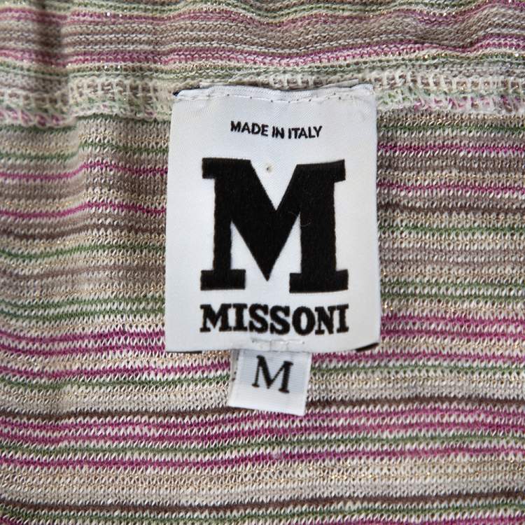 Pre Owned M Missoni Pale Green Striped Knit Ruffled Waist Midi Skirt M