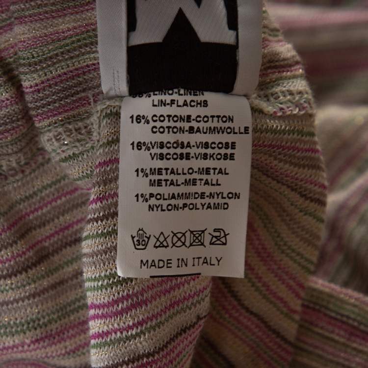Pre Owned M Missoni Pale Green Striped Knit Ruffled Waist Midi Skirt M