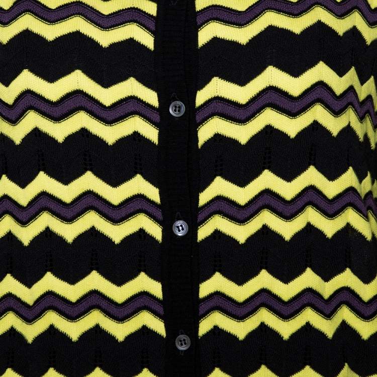 Pre Owned M Missoni Yellow Zigzag Knit Button Front Cardigan L