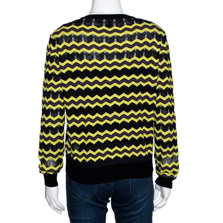 Pre Owned M Missoni Yellow Zigzag Knit Button Front Cardigan L