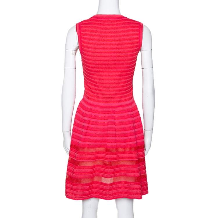 Pre Owned M Missoni Pink Knit Sleeveless Paneled A Line Dress M 