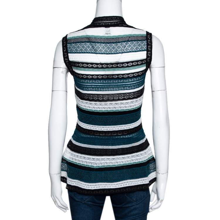 Pre Owned M Missoni Teal Striped Knit Sleeveless Peplum Top S