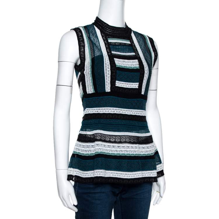 Pre Owned M Missoni Teal Striped Knit Sleeveless Peplum Top S