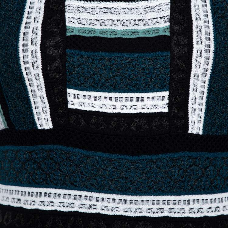 Pre Owned M Missoni Teal Striped Knit Sleeveless Peplum Top S