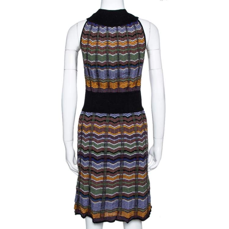 Pre Owned M Missoni Multicolor Zip Zag Merino Wool Blend Knit Sleeveless Dress M