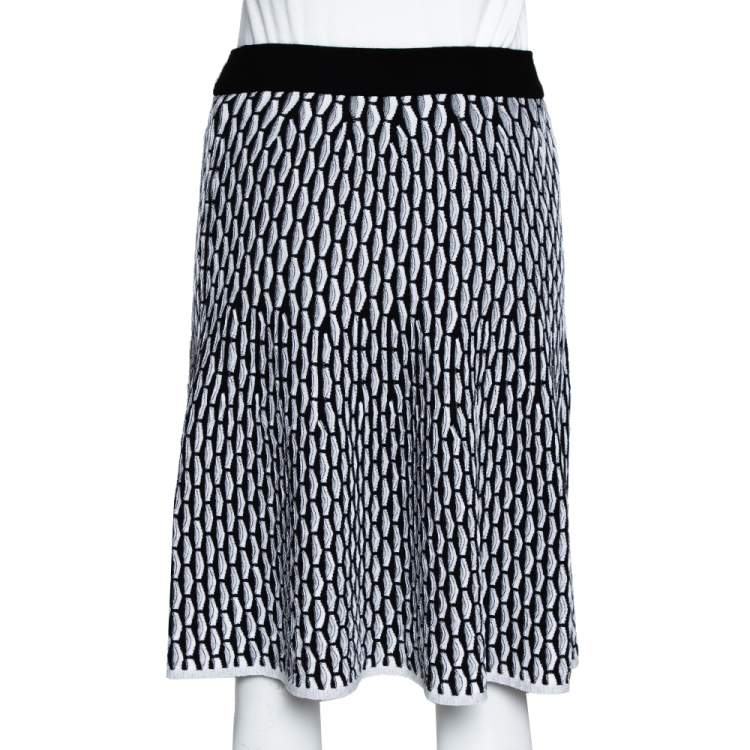Pre Owned M Missoni Black & White Fan Stitch Knit A-Line Skirt M