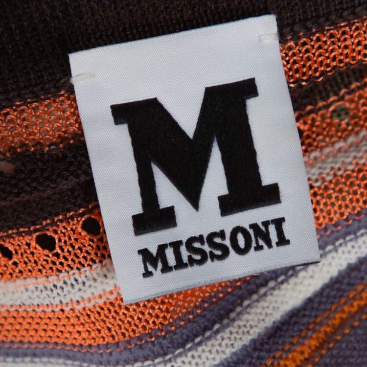 Pre Owned M Missoni Orange & Brown Striped Pointelle Knit Tunic Top M