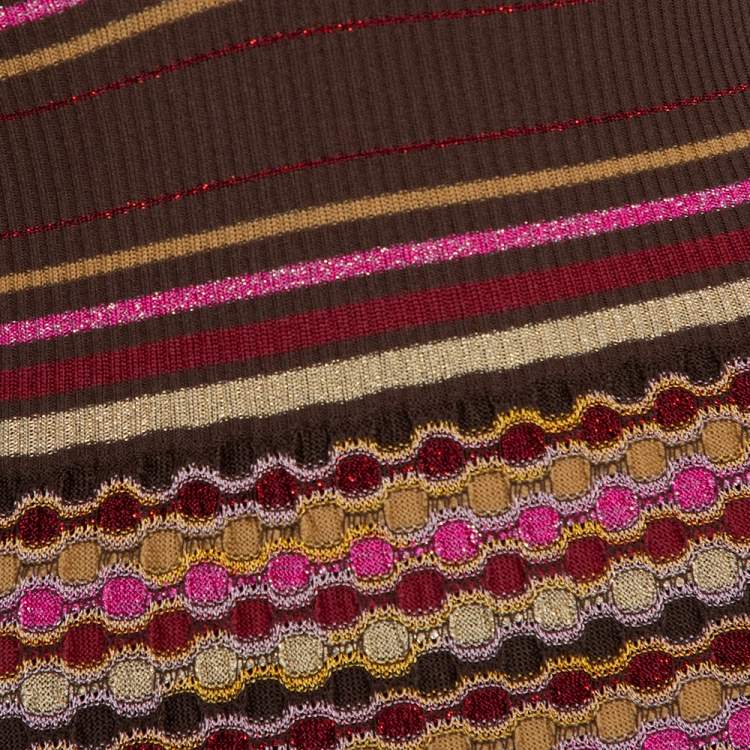 Pre Owned M Missoni Brown Lurex Wool Blend Knit Fit & Flare Dress M