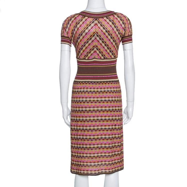 Pre Owned M Missoni Brown Lurex Wool Blend Knit Fit & Flare Dress M