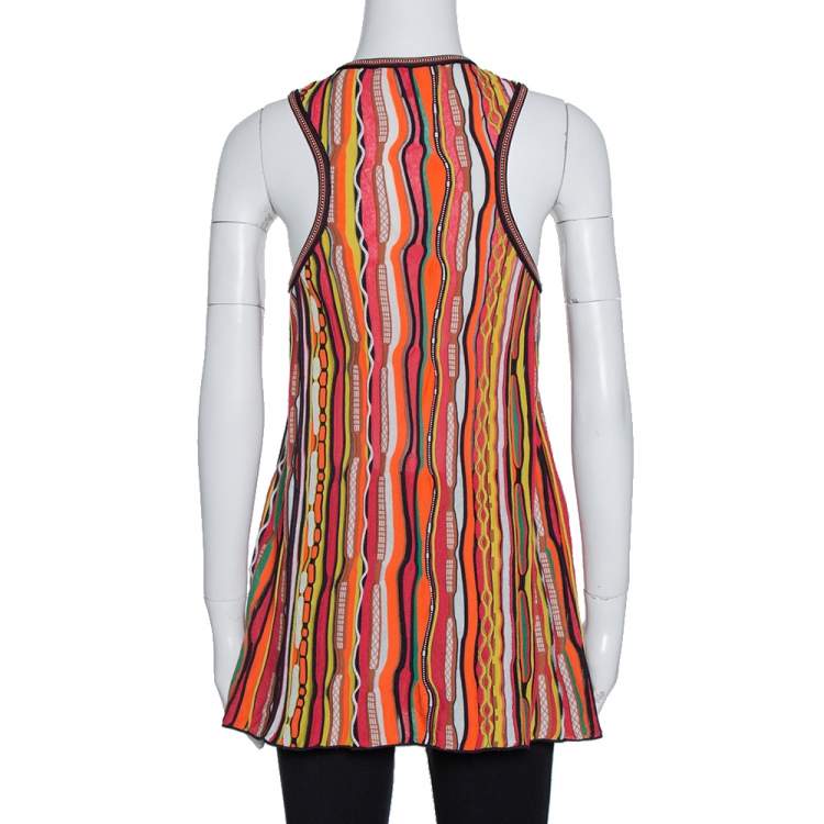مملوكة مسبقًا M Missoni Multicolor Striped Rib Knit Sleeveless Top L