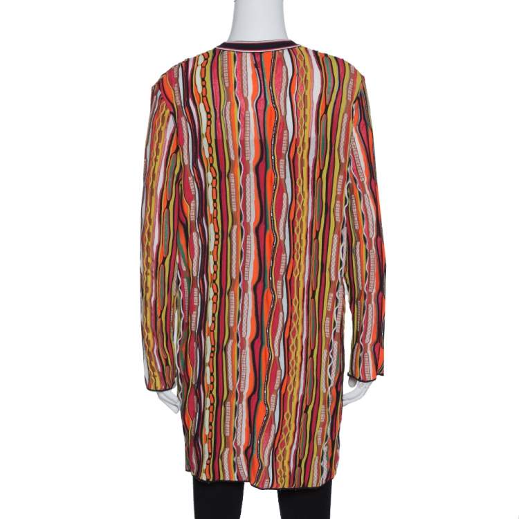 Pre Owned M Missoni Multicolor Striped Rib Knit Open Front Cardigan L