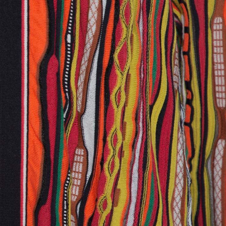 Pre Owned M Missoni Multicolor Striped Rib Knit Open Front Cardigan L