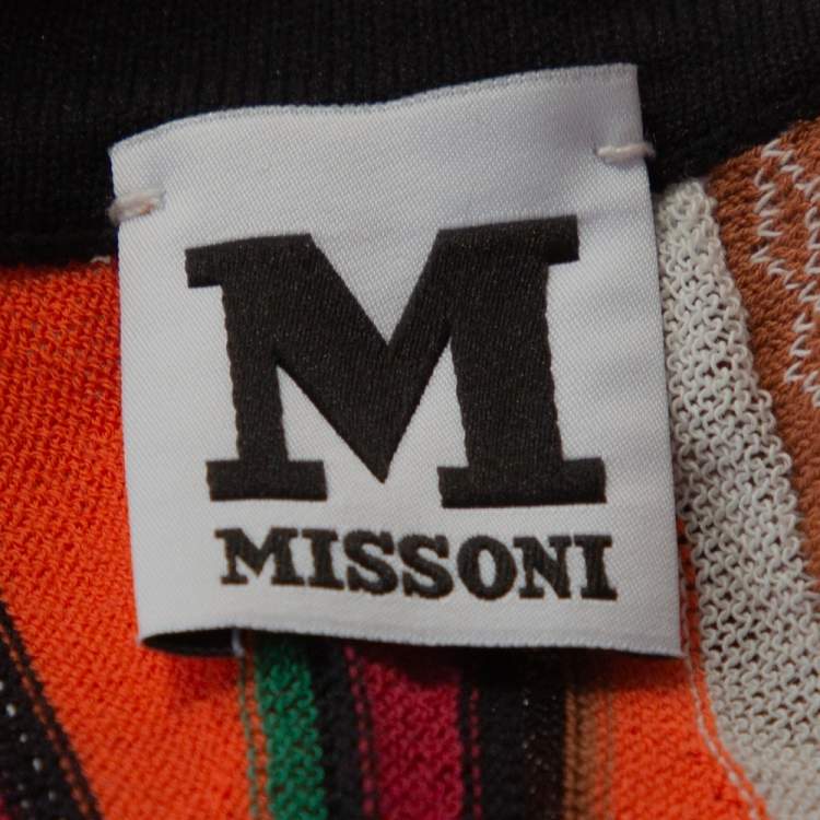 Pre Owned M Missoni Multicolor Striped Rib Knit Open Front Cardigan L
