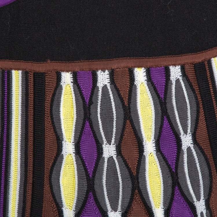 Pre Owned M Missoni Grey Striped Rib Knit Knee Length Dress M