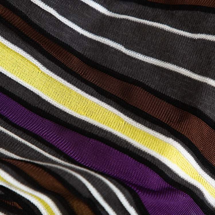 Pre Owned M Missoni Grey Striped Rib Knit Knee Length Dress M