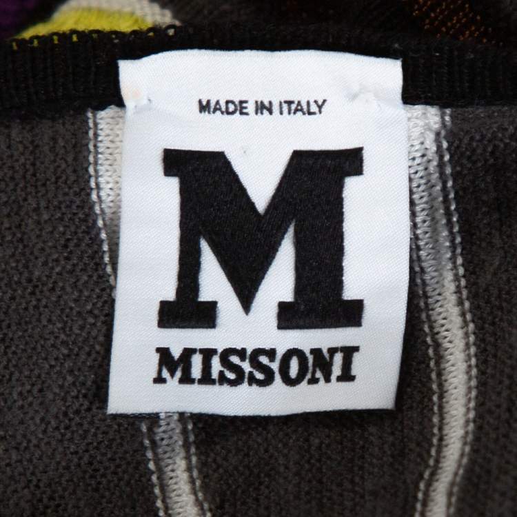 Pre Owned M Missoni Grey Striped Rib Knit Knee Length Dress M