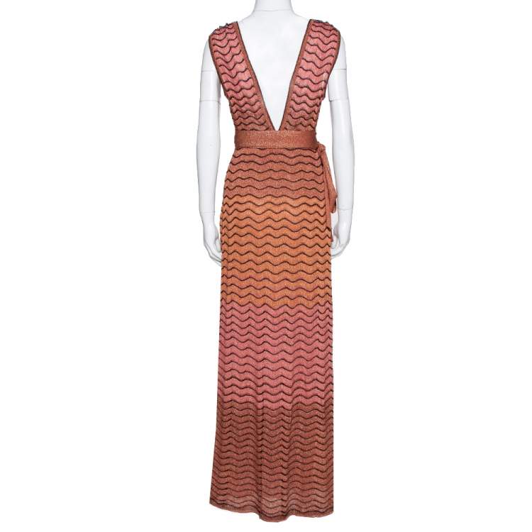 Pre Owned M Missoni Pink Ombre Lurex Wavy Knit Maxi Dress XS