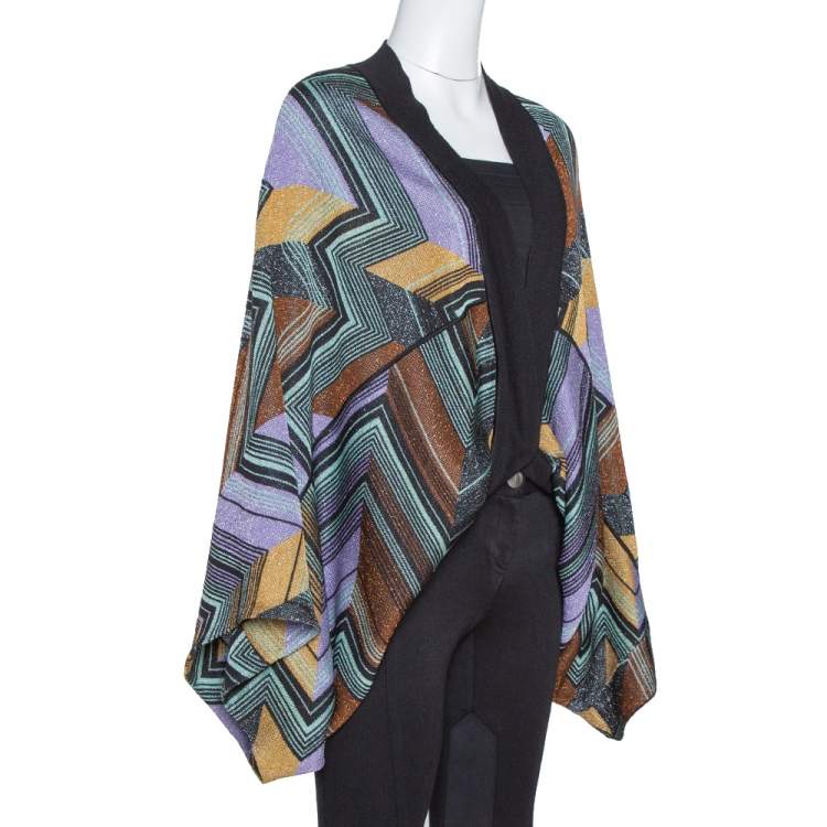 Pre Owned M Missoni Multicolor Lurex Zig Zag Knit Circle Cardigan (One Size)
