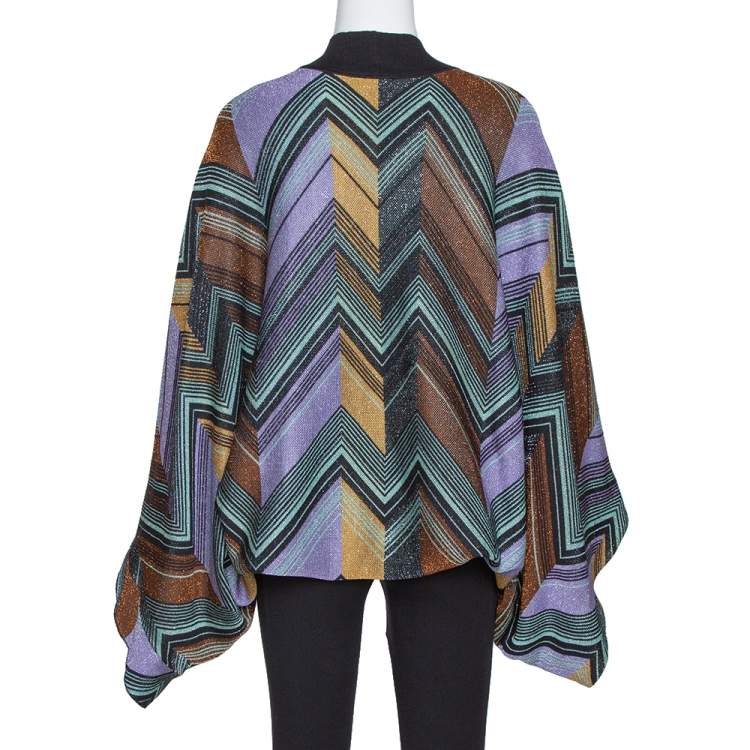 Pre Owned M Missoni Multicolor Lurex Zig Zag Knit Circle Cardigan (One Size)