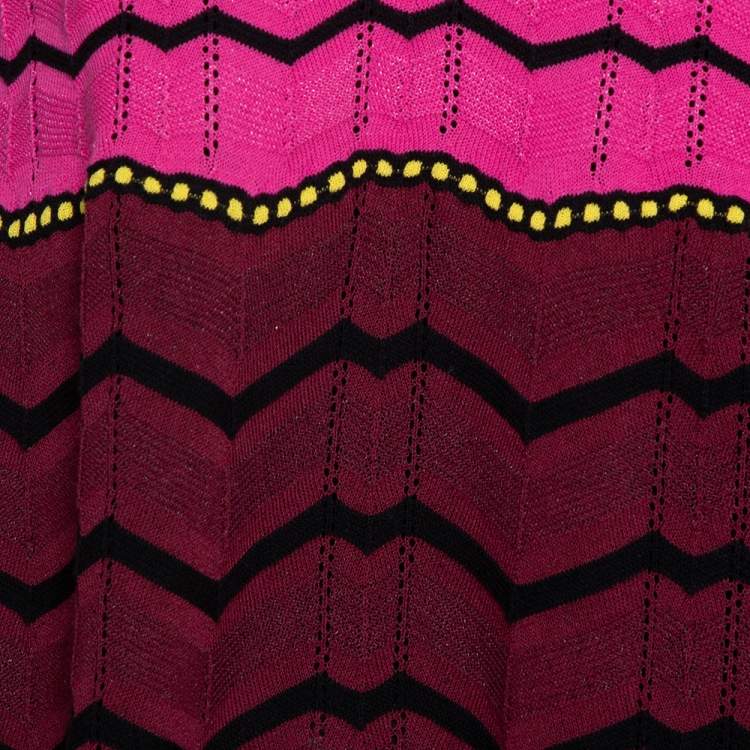 Pre Owned M Missoni Pink Zig Zag Knit Flared Top M