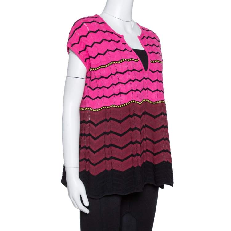 Pre Owned M Missoni Pink Zig Zag Knit Flared Top M