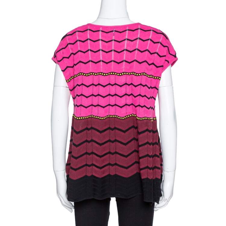 Pre Owned M Missoni Pink Zig Zag Knit Flared Top M