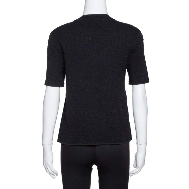 Pre Owned M Missoni Black Textured Knit Crew Neck Top S
