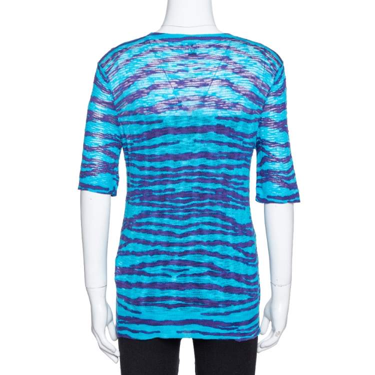 Pre Owned M Missoni Blue Animal Pattern Wool Blend Knit Top M
