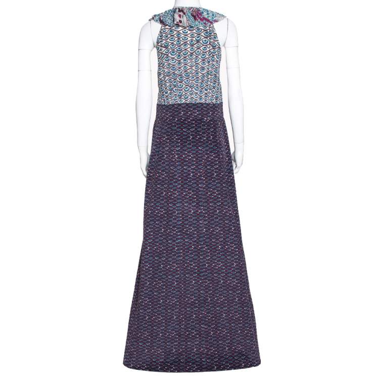 Pre Owned M Missoni Purple Printed Silk & Corduroy Sleeveless Maxi Dress L