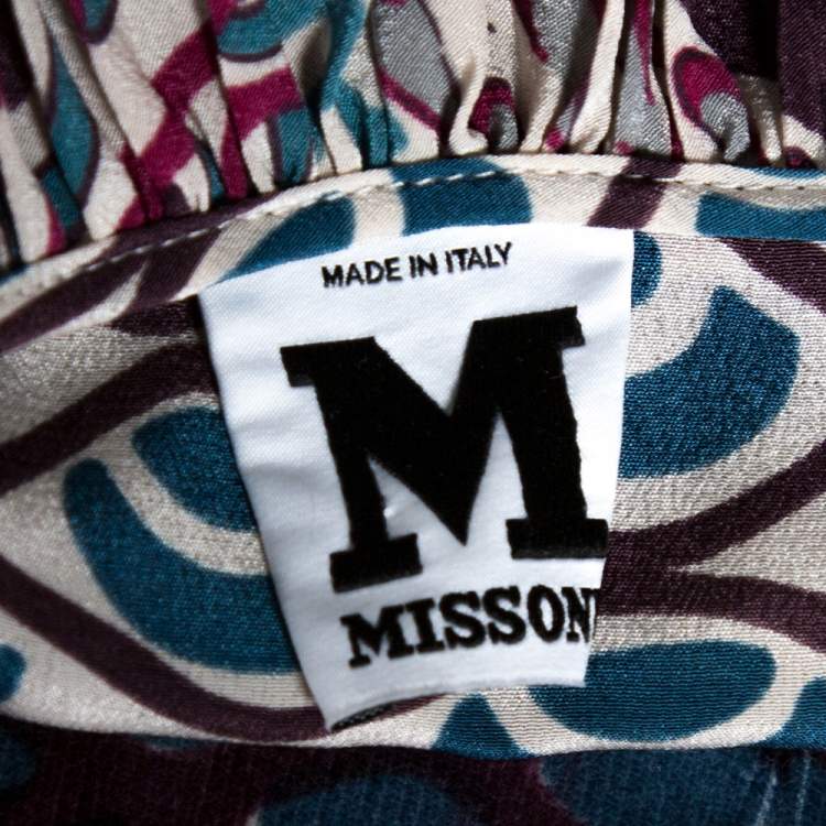 Pre Owned M Missoni Purple Printed Silk & Corduroy Sleeveless Maxi Dress L