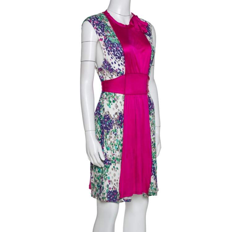 Pre Owned M Missoni Magenta Printed Jersey Tie Back Sleeveless Dress L